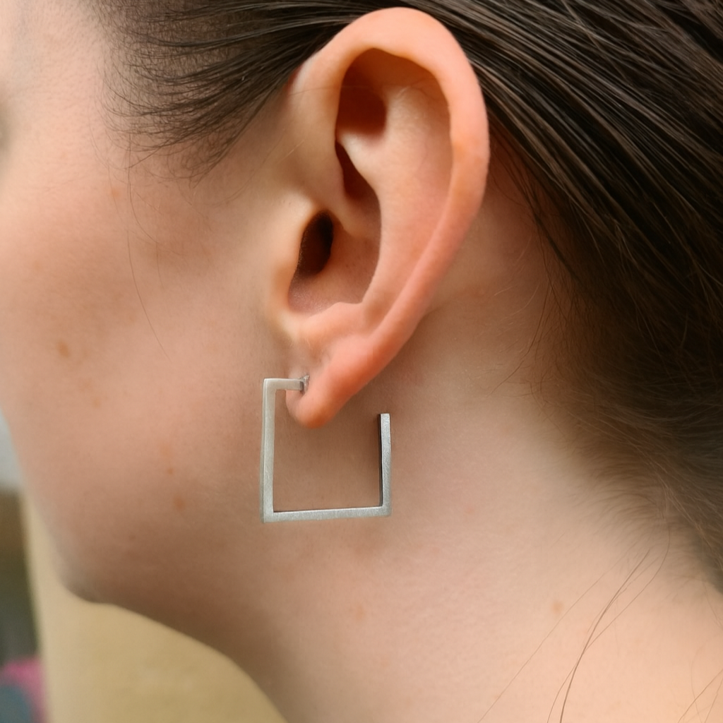 Sterling Silver Slim Large Square Cub Earrings