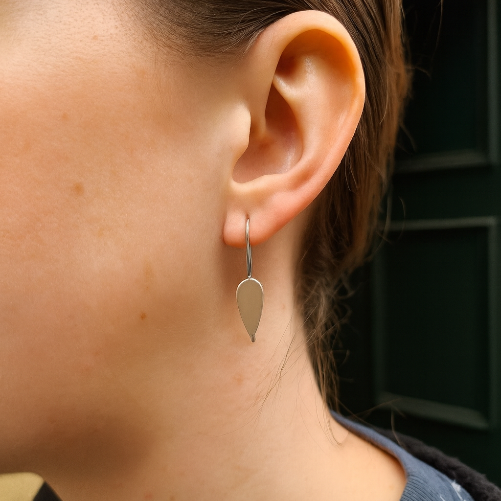 Sterling Silver Brush Finish Teardrop Hook Earrings