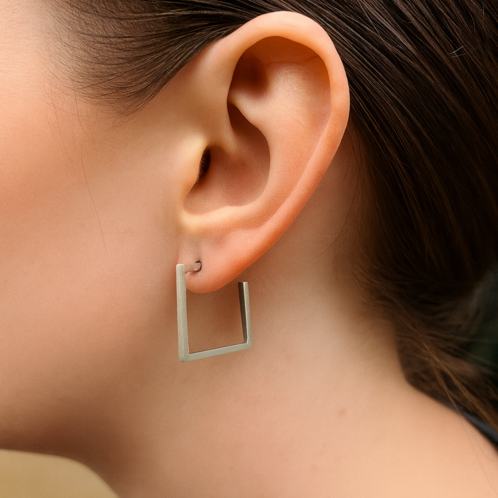 Sterling Silver Slim Large Square Cub Earrings