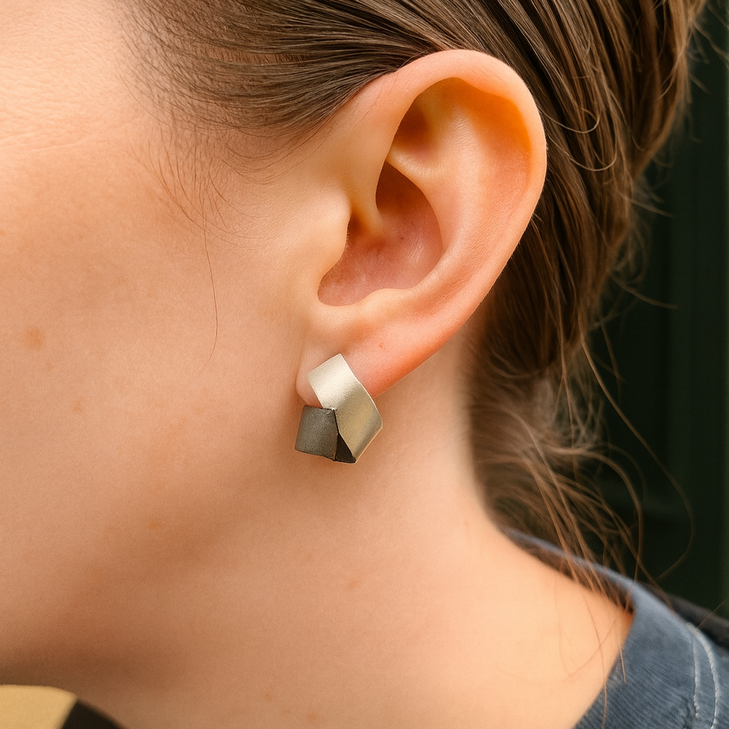 Sterling Silver Oxidised Twist Two Toned Bilbo Stud Earrings