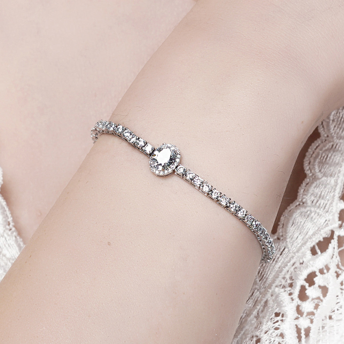 Olive - Clear Crystal Fine Bracelet