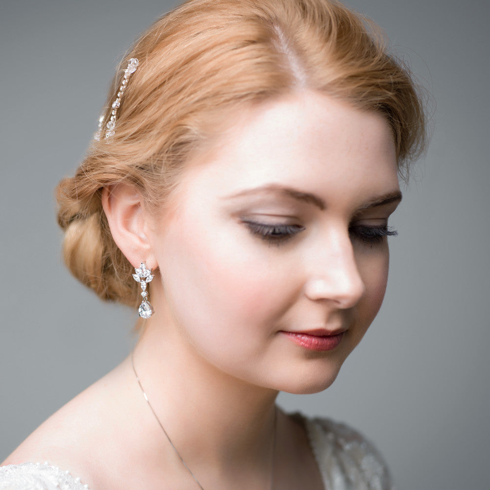 'Ginny' Diamanté Leaf Earrings