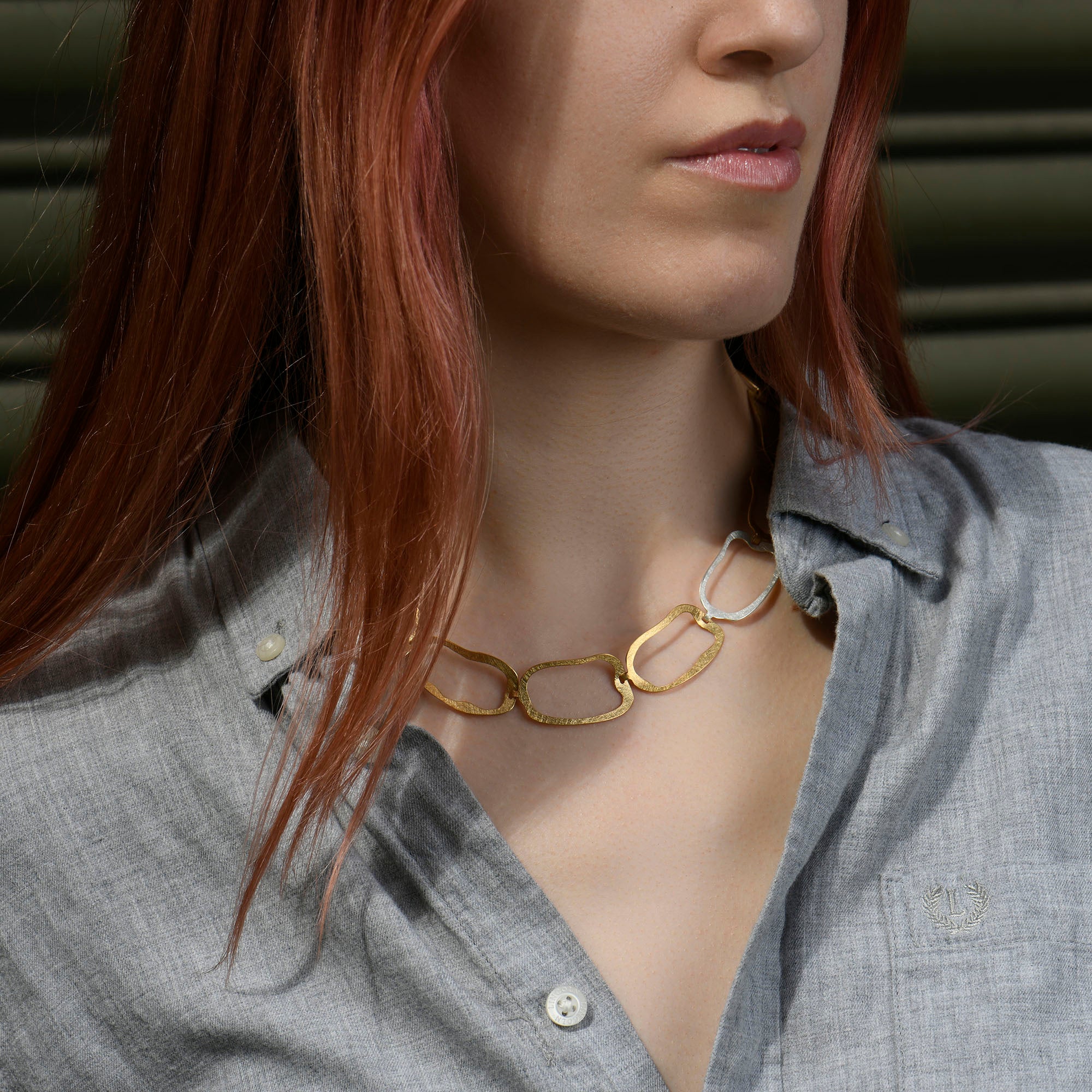 Gold and Silver Liquid Shapes Necklace
