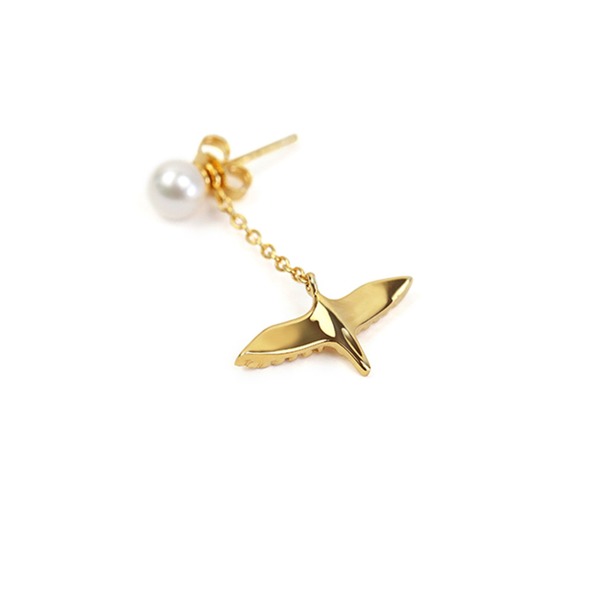 Shi Kou Er Jiong - Gold Vermeil Bird & Whale Mix and Match Pearl Drop Earrings