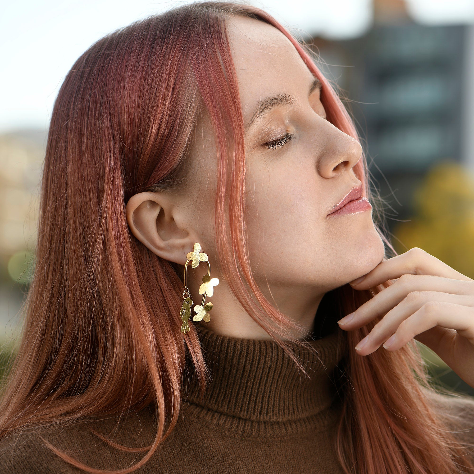 Bird and Flower Arch Earrings