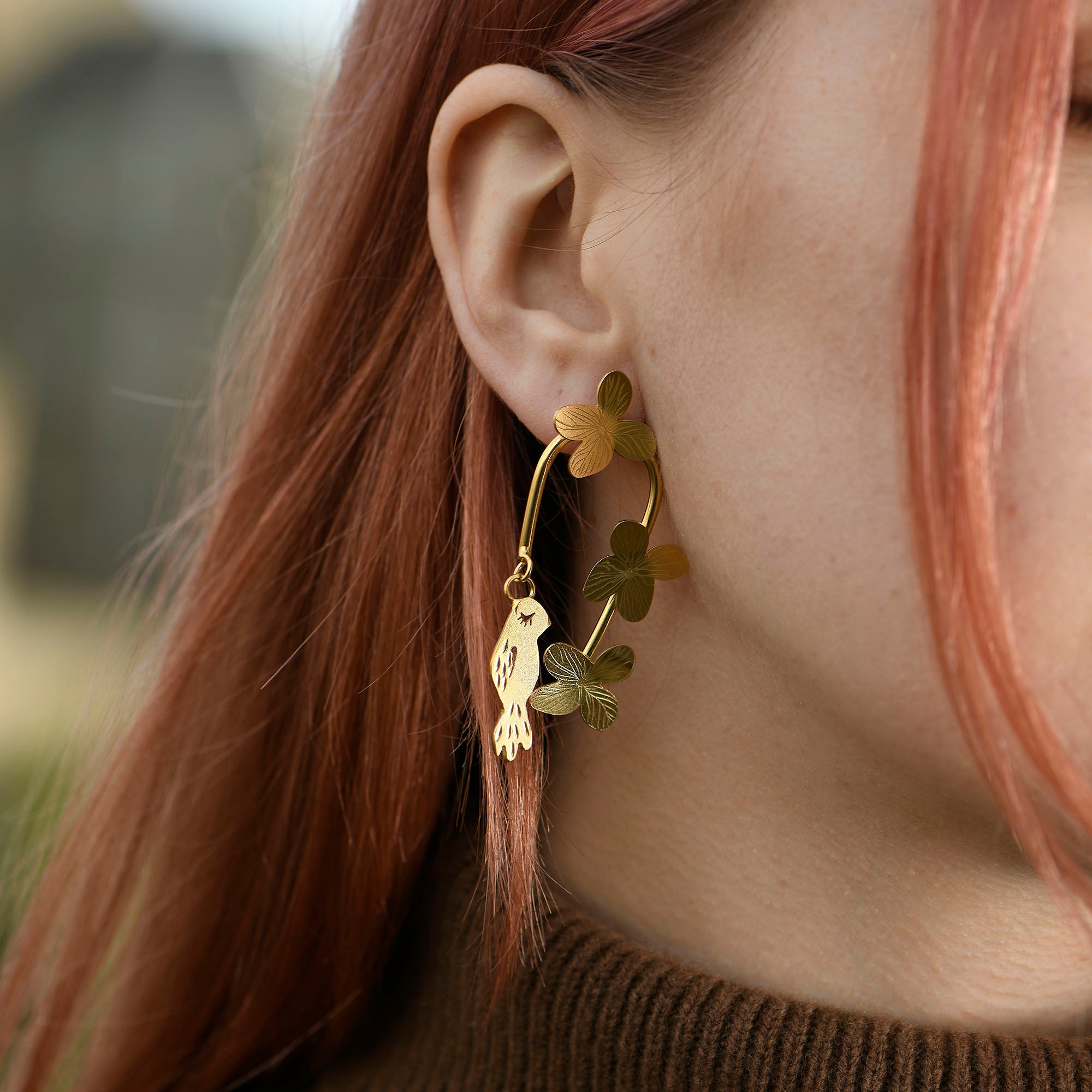 Bird and Flower Arch Earrings
