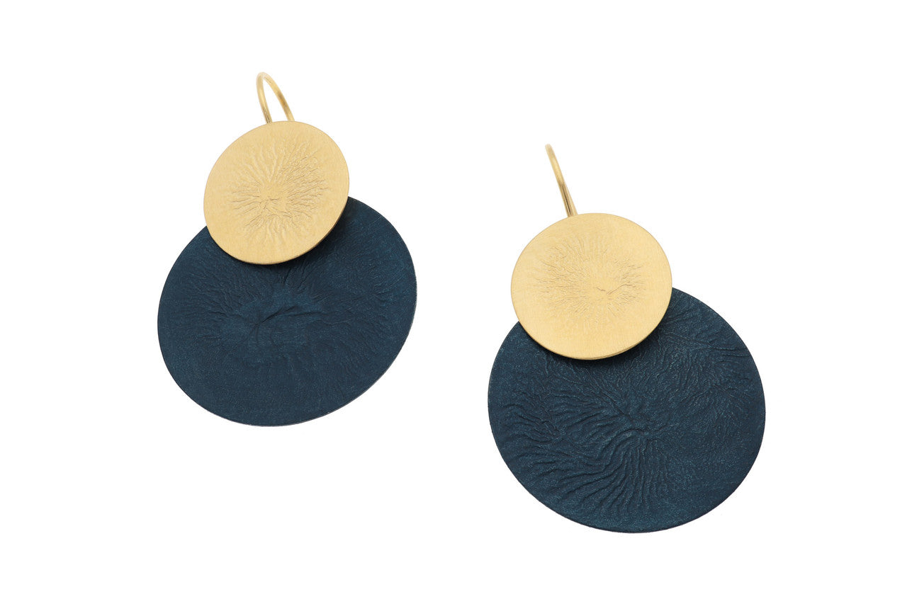 deco_echo_poland_handmade_hook_earrings_drop_gold_plating_turquoise_paint_circles_textured