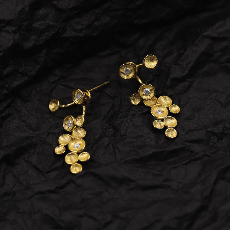 Botanic_garden_earrings_drop_grapes_on_a_vine_gold_plated_sterling_silver_dots_buttons_cluster