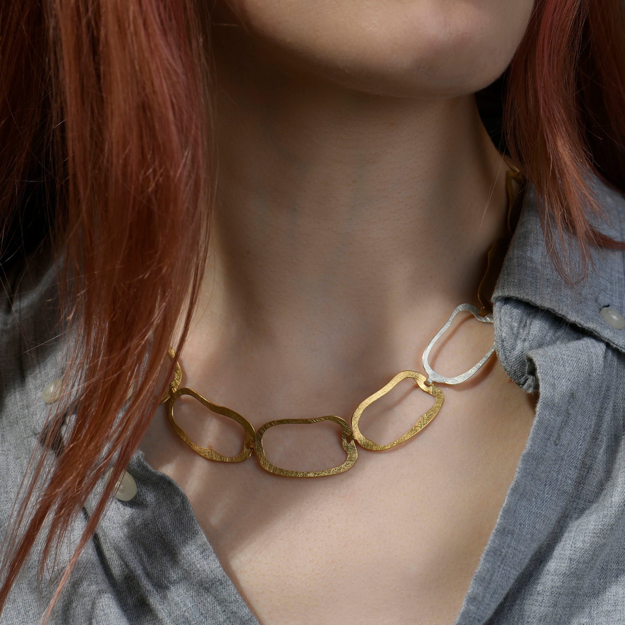 Gold and Silver Liquid Shapes Necklace