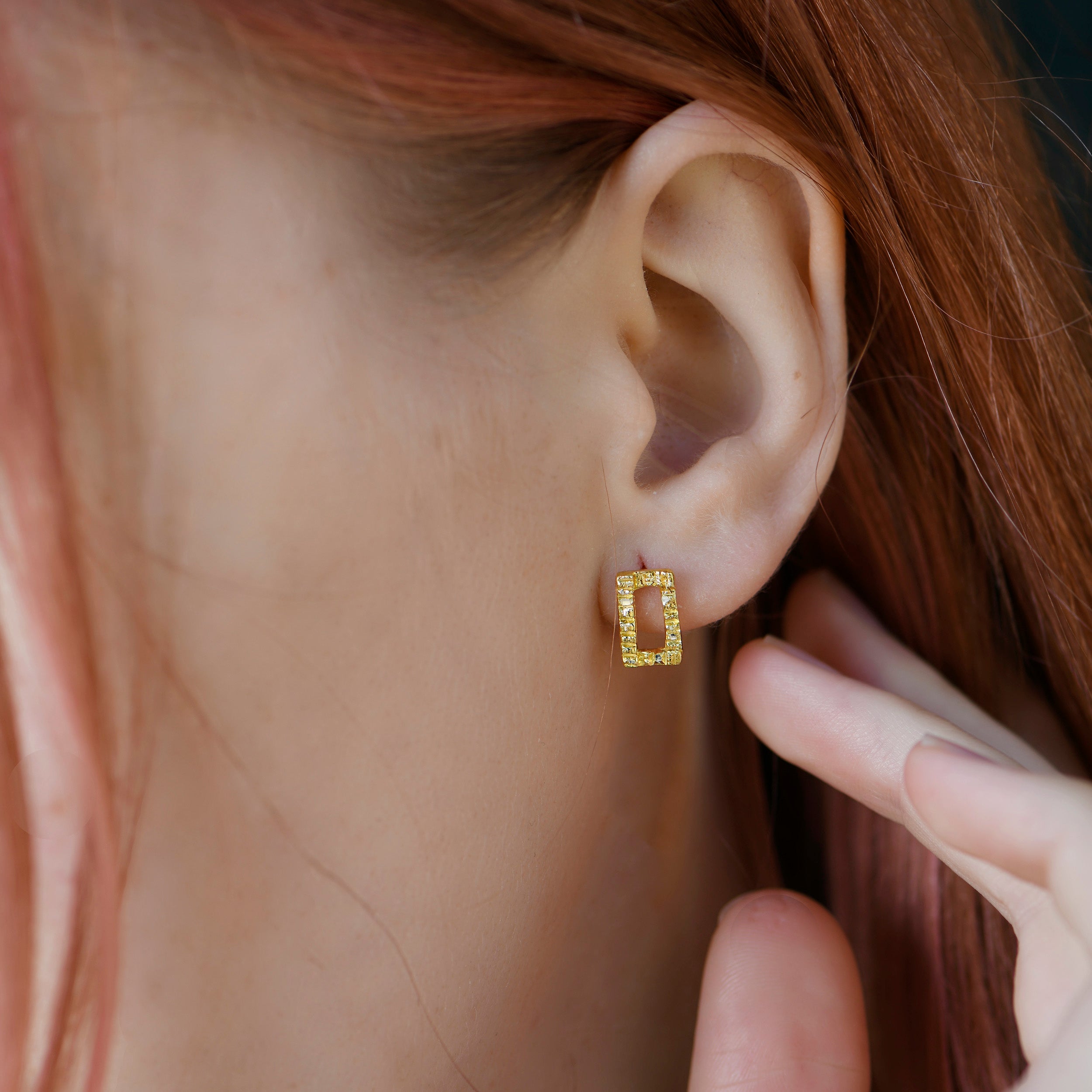 Small Textured Gold Rectangle Earrings