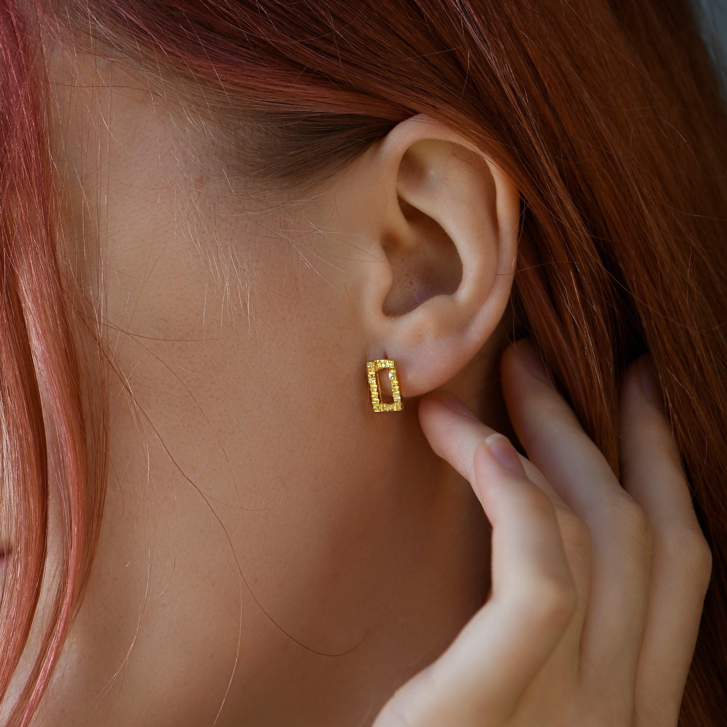 Small Textured Gold Rectangle Earrings