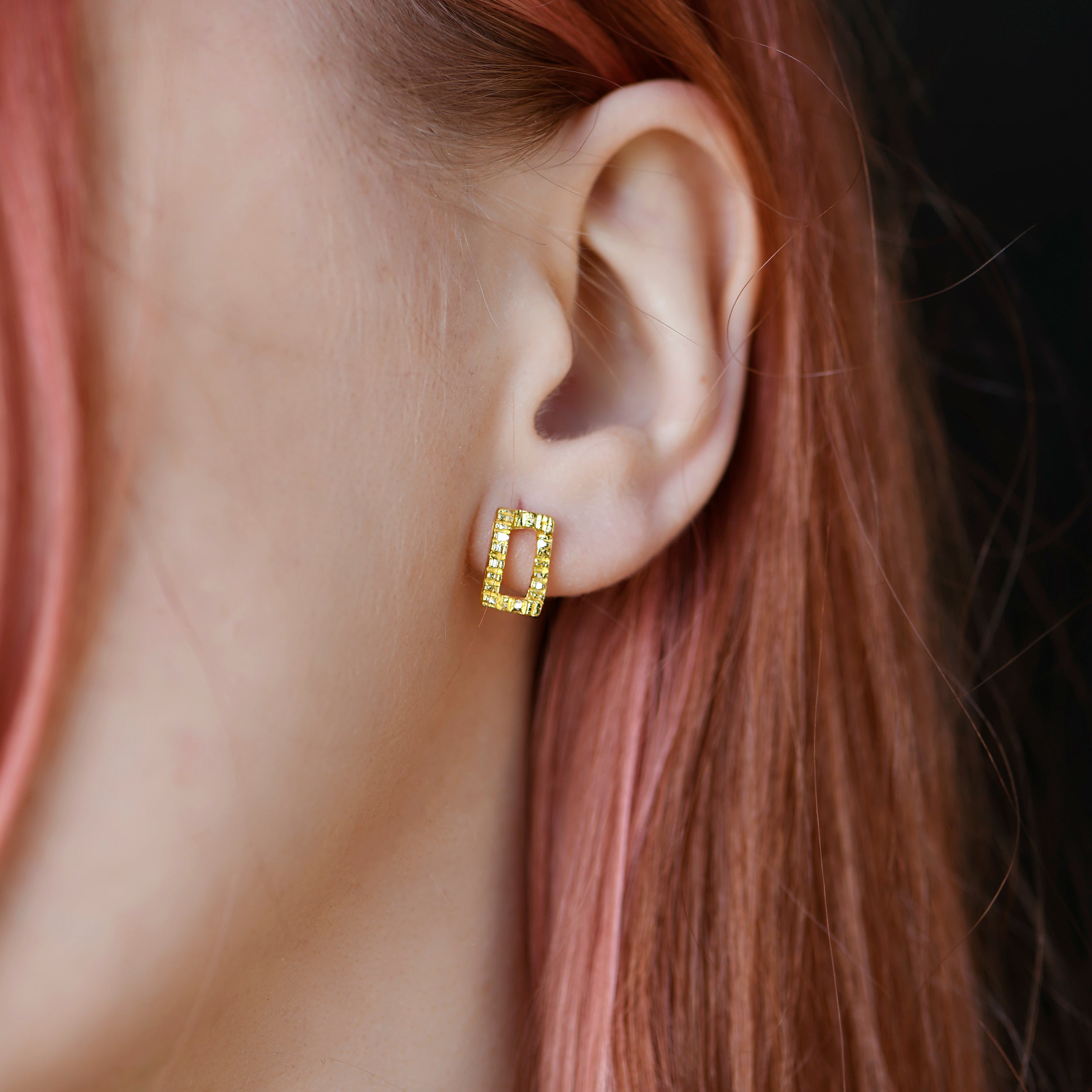 Small Textured Gold Rectangle Earrings