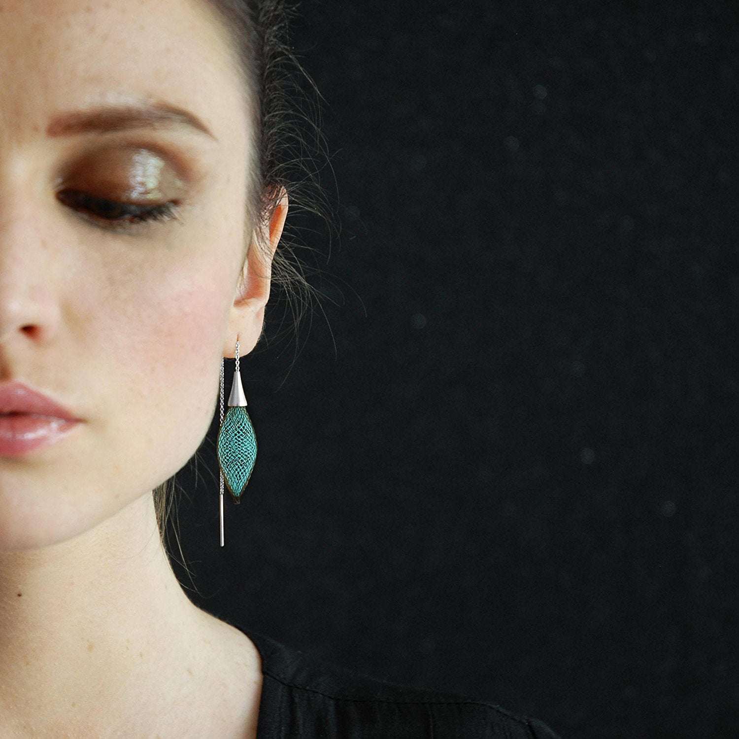 Lagoon Blue & Brown Epineuse Threader Earrings