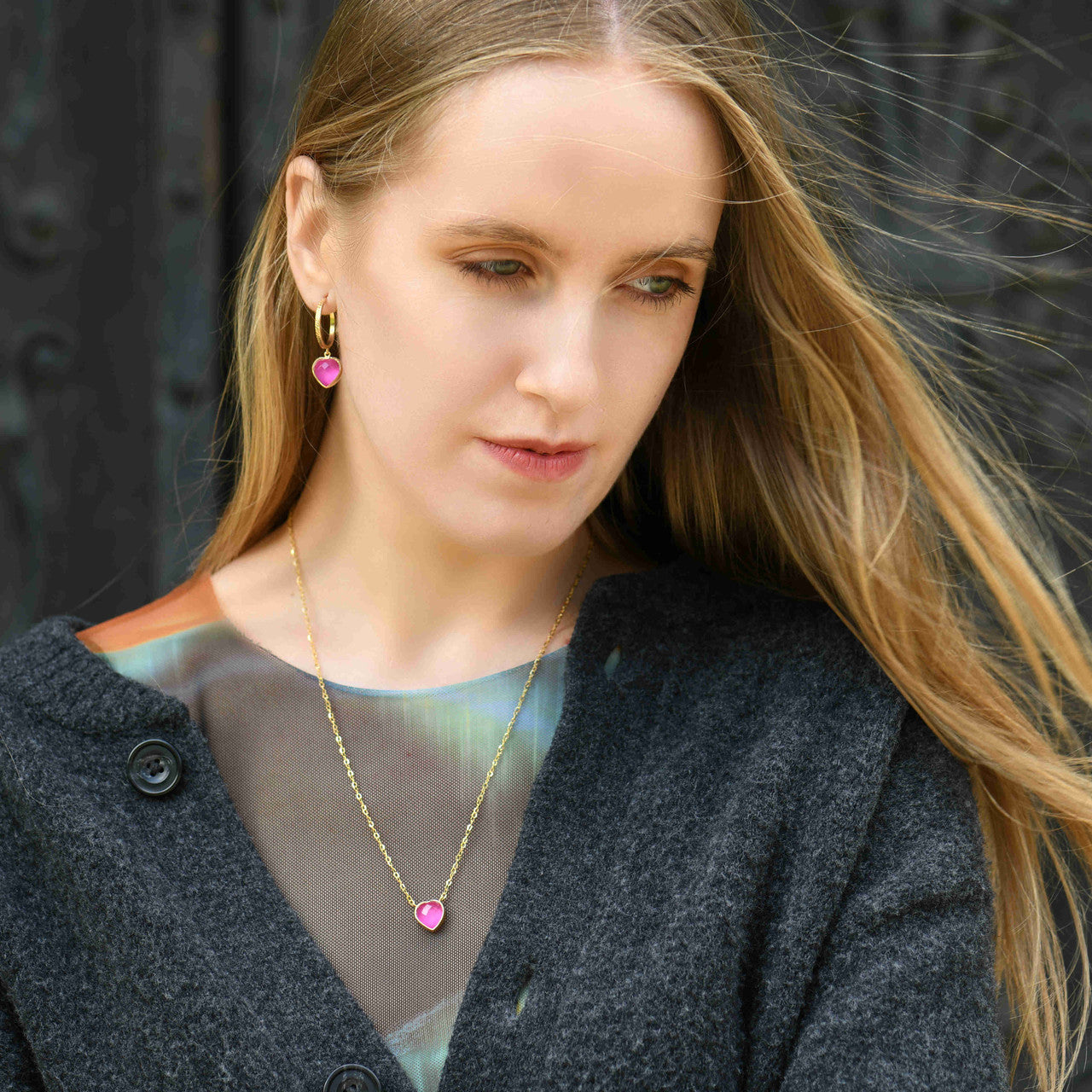 Efstathia_handmade_jewellery_Greece_earrings_hoops_gold_vermeil_sterling_silver_pink_quartz_heart_shaped_necklace_pendant