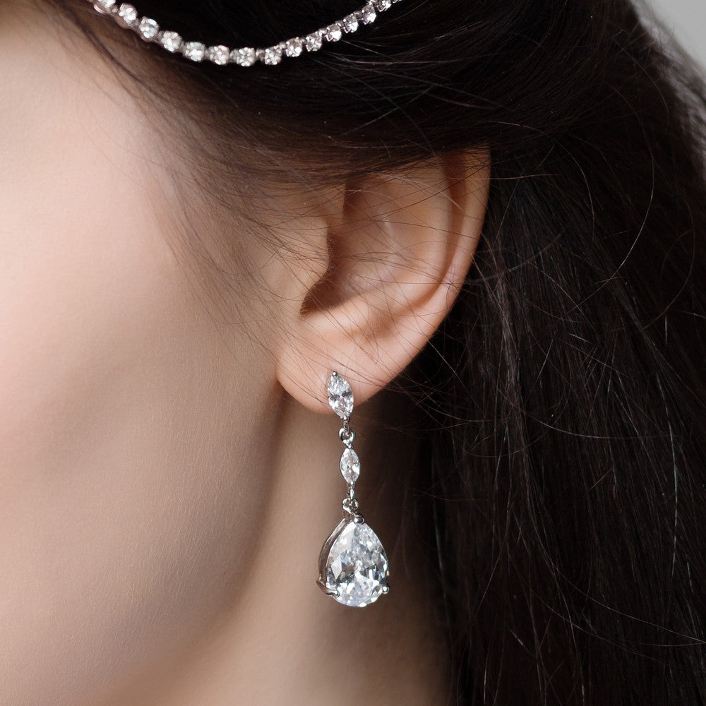 'Hardley' Cubic Zirconia Classic Drop Earrings wedding bridal