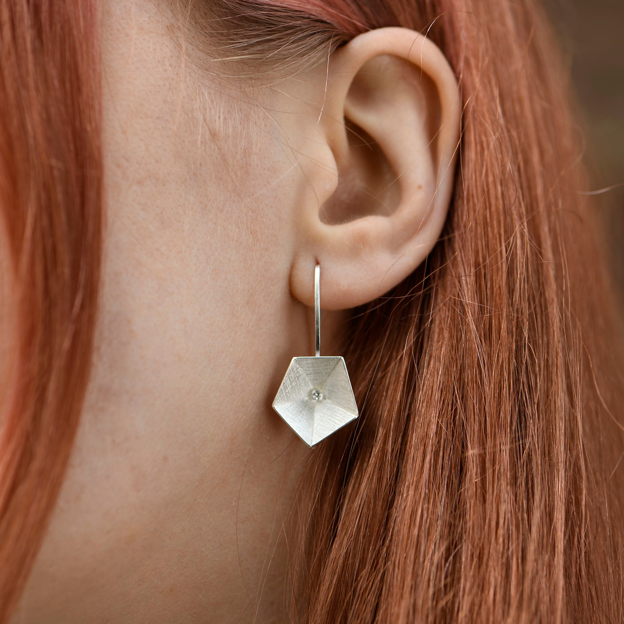Sterling Silver Geometric Open Flower Drop Earrings