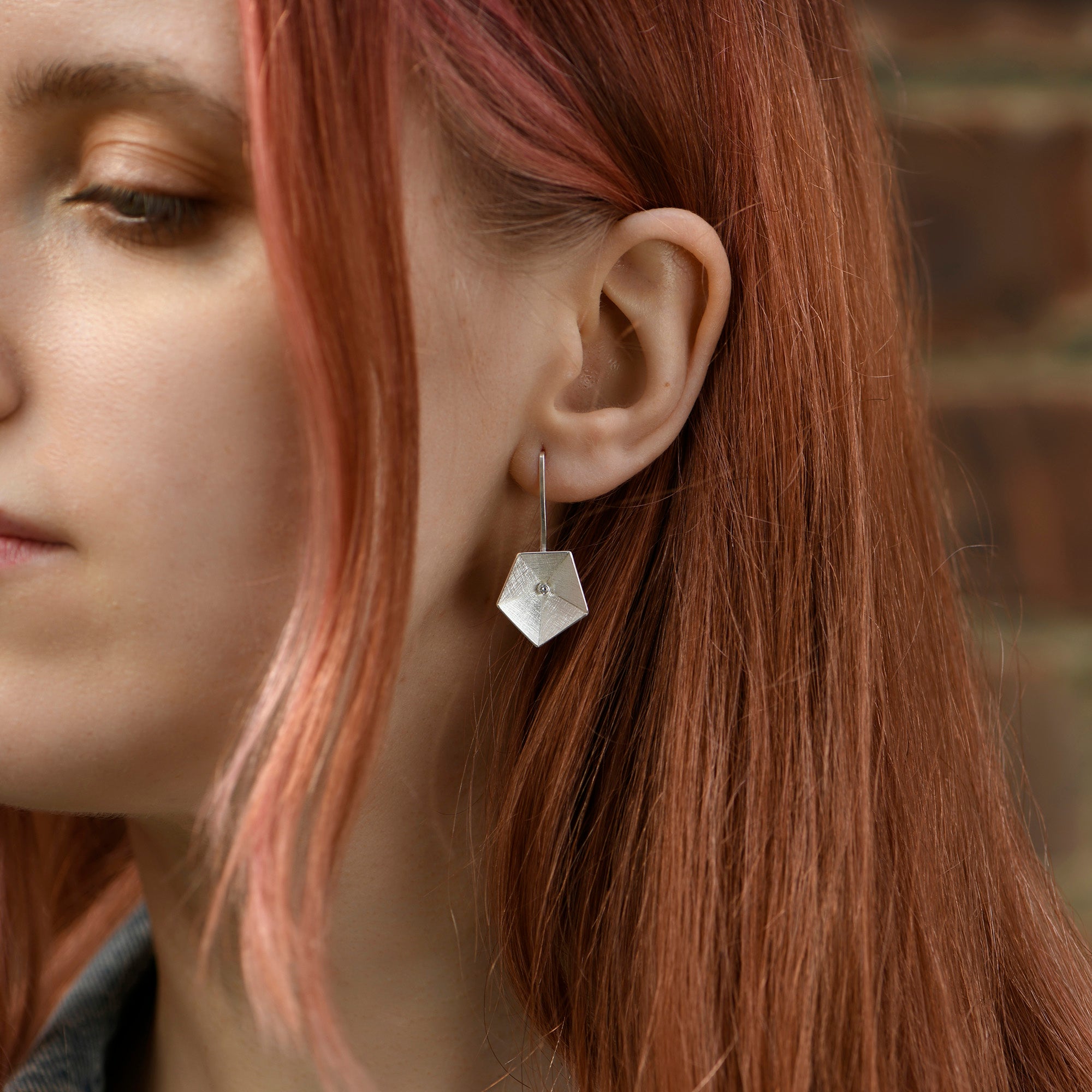 Sterling Silver Geometric Open Flower Drop Earrings