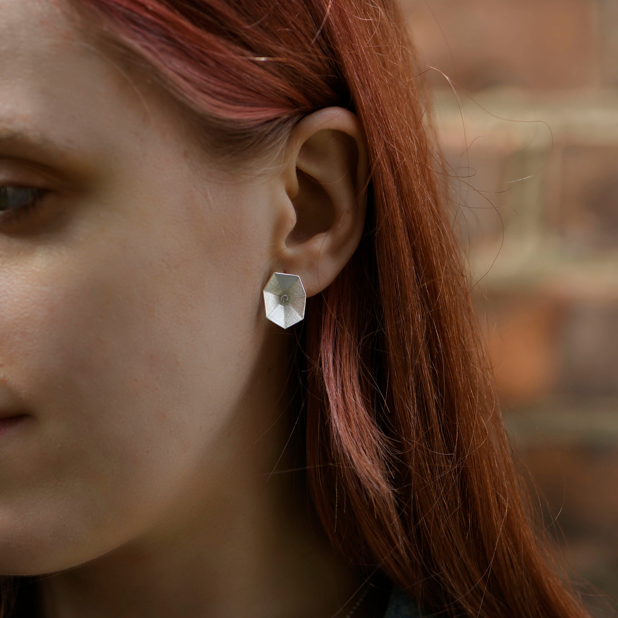 Geometric Open Flower Stud Earrings