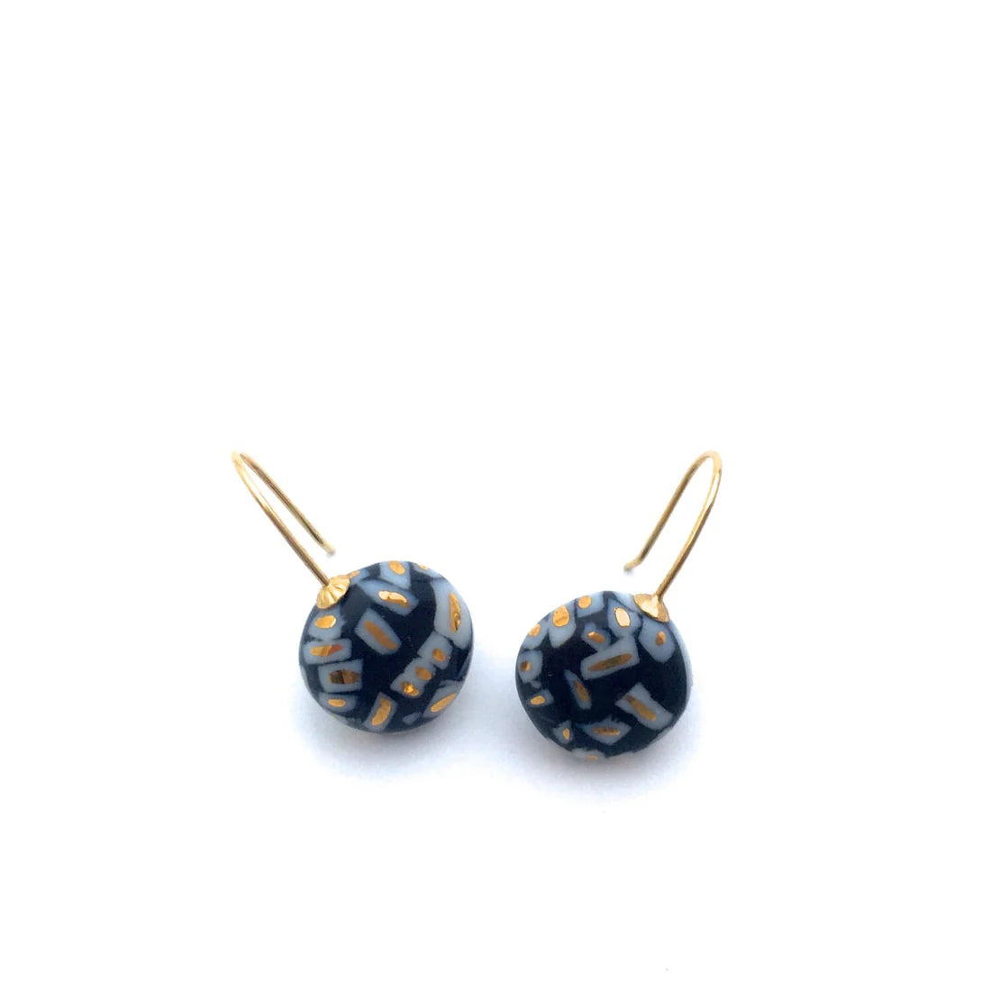Black with Gold Confetti Porcelain Earrings