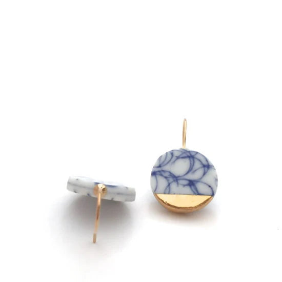 Blue and White Circles Porcelain Earrings