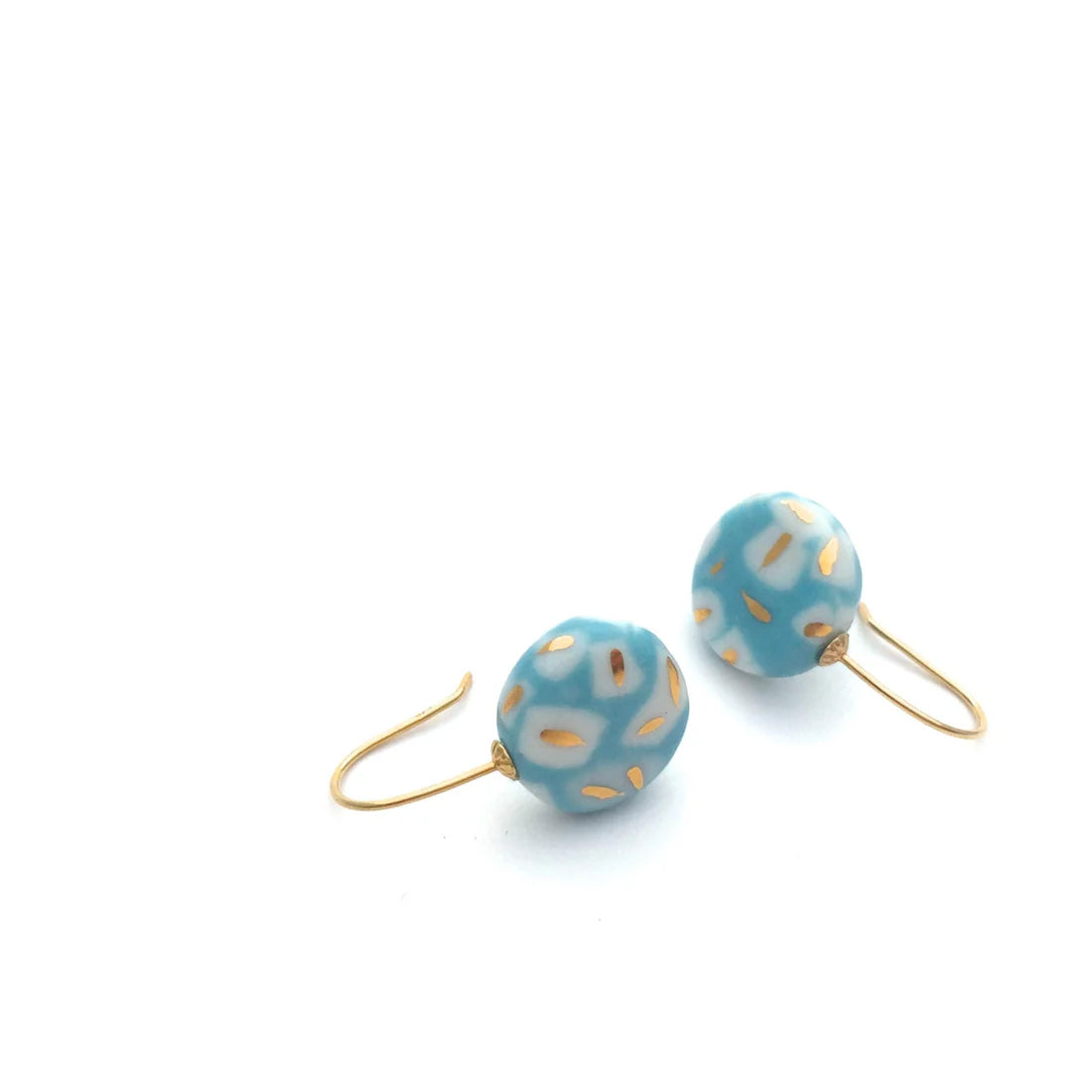 Turquoise Confetti Porcelain Earrings with Subtle 24k Gold Accents