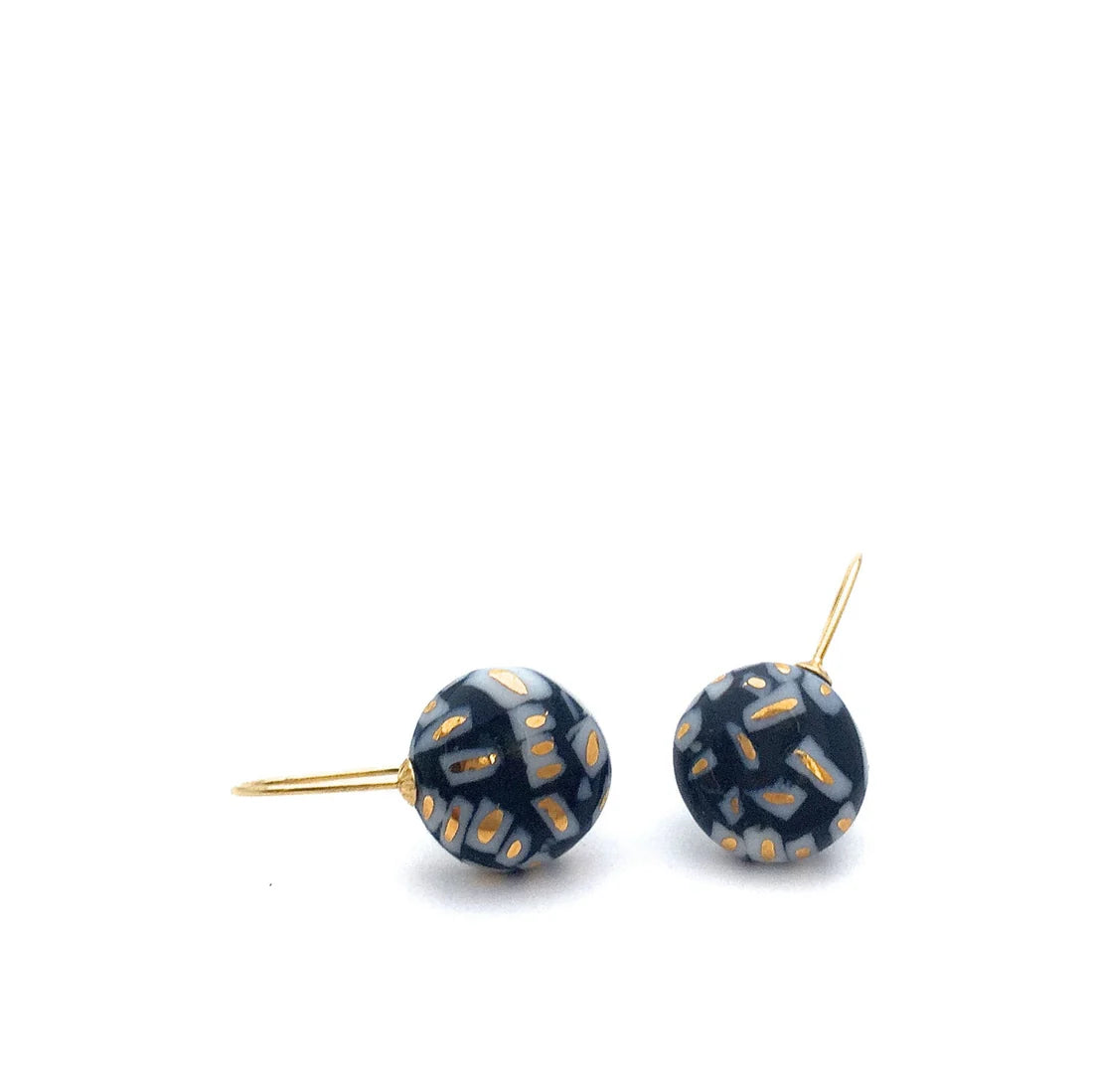 Black with Gold Confetti Porcelain Earrings