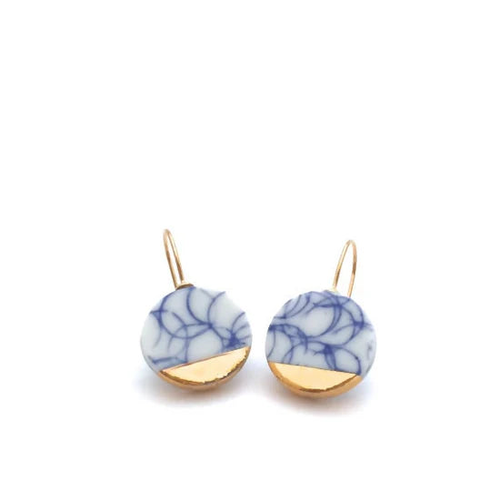 Blue and White Circles Porcelain Earrings