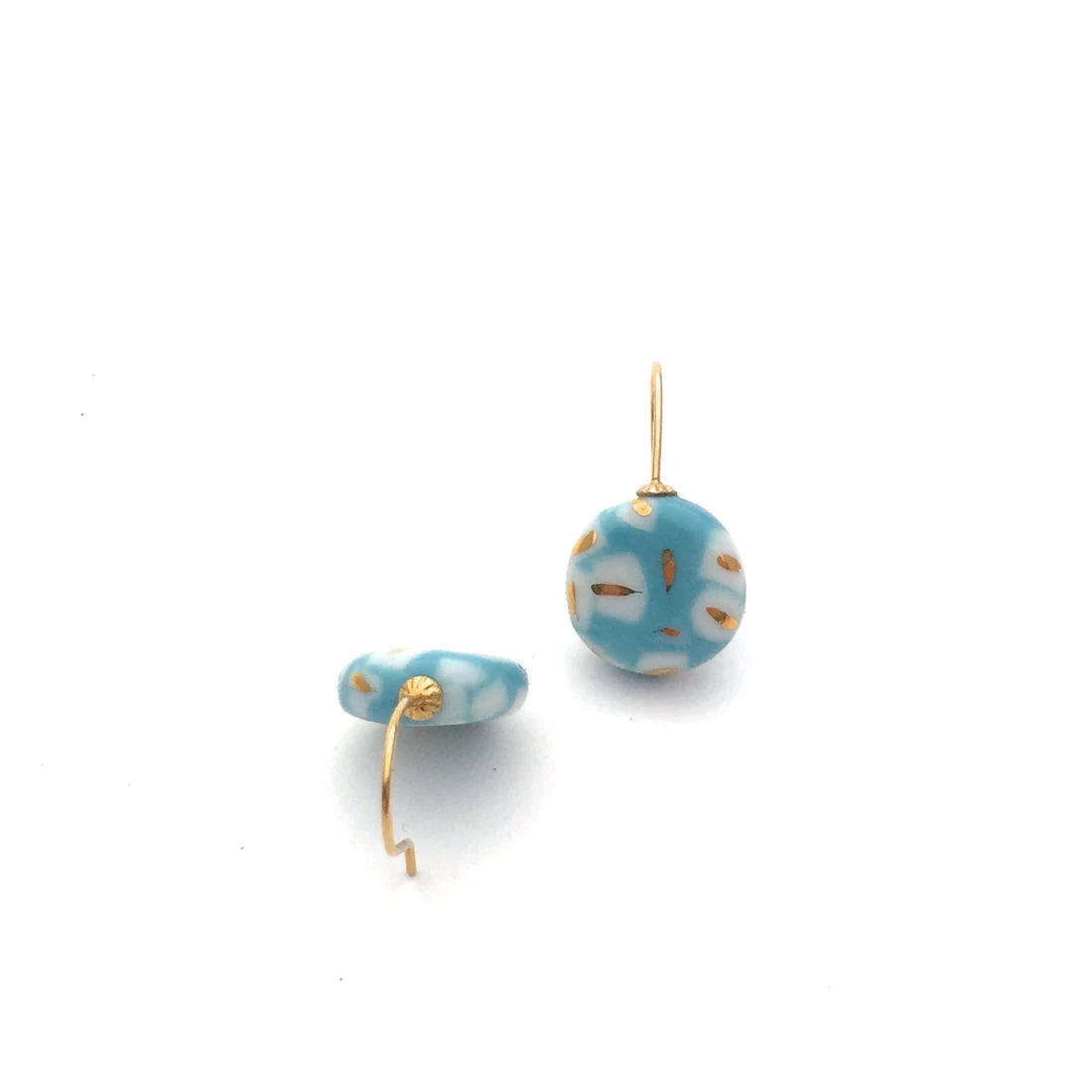Turquoise Confetti Porcelain Earrings with Subtle 24k Gold Accents