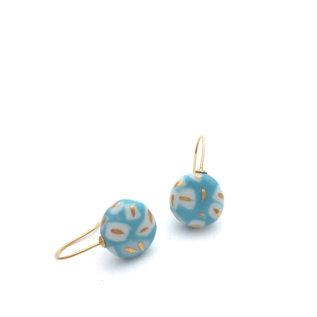 Turquoise Confetti Porcelain Earrings with Subtle 24k Gold Accents