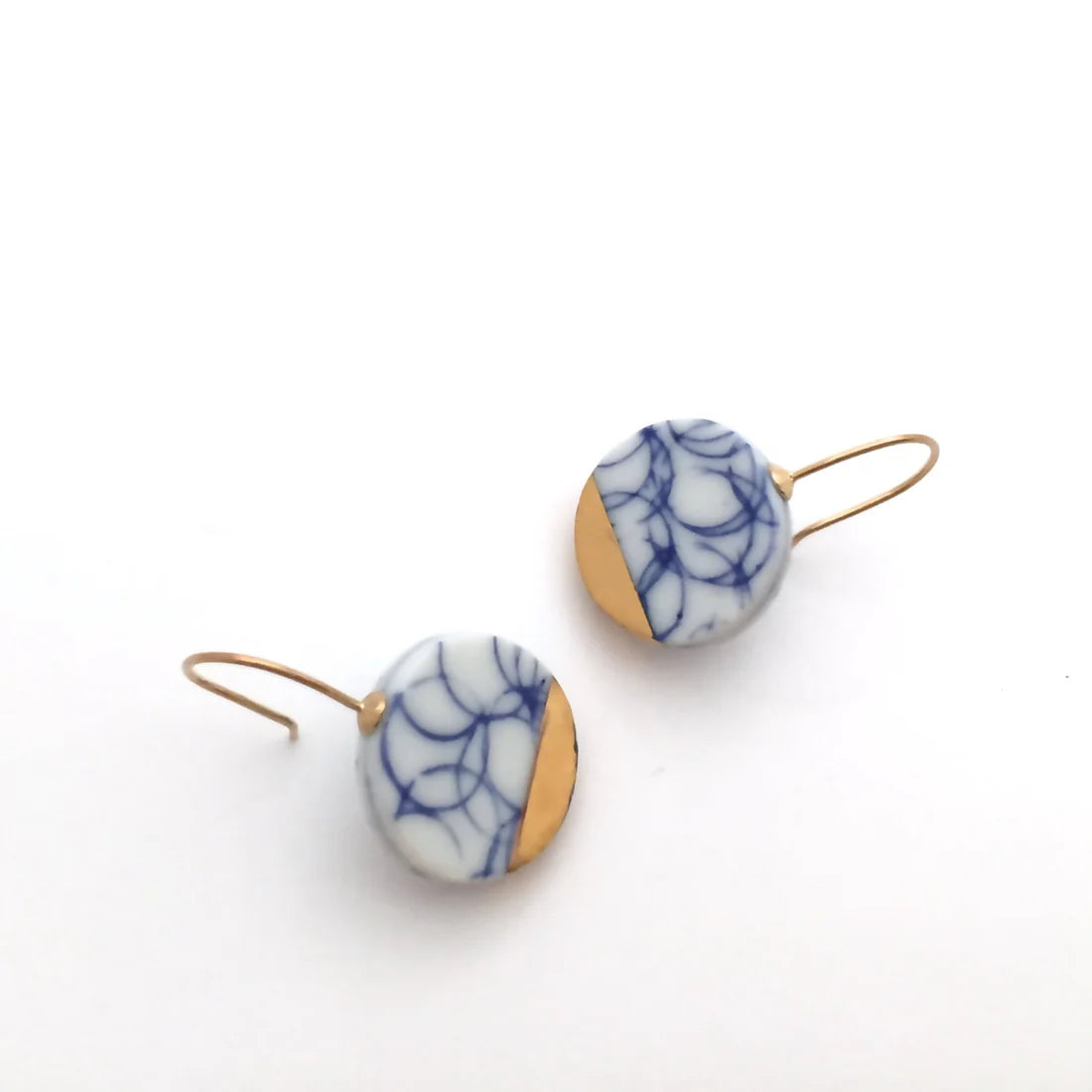 Blue and White Circles Porcelain Earrings