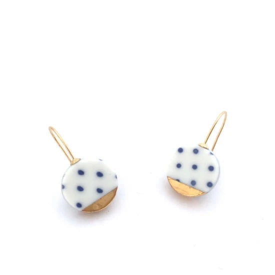Blue Polka Dot Porcelain Earrings