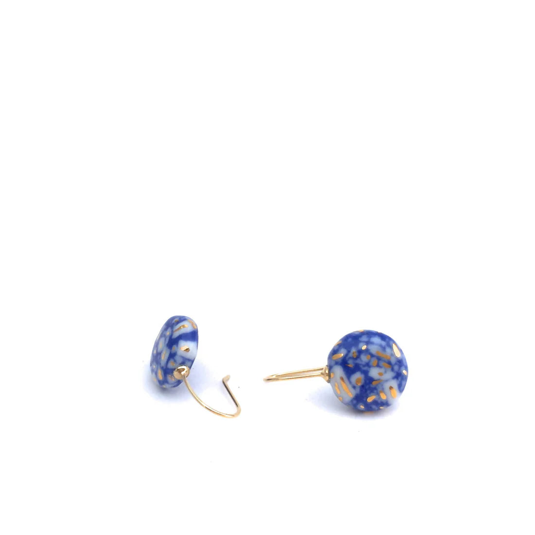 Dark Blue and Gold Confetti Earrings with White Porcelain