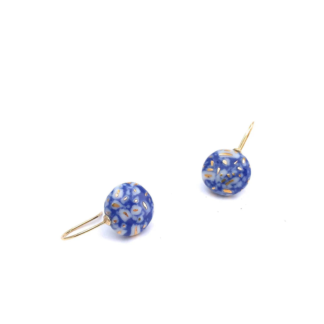Dark Blue and Gold Confetti Earrings with White Porcelain
