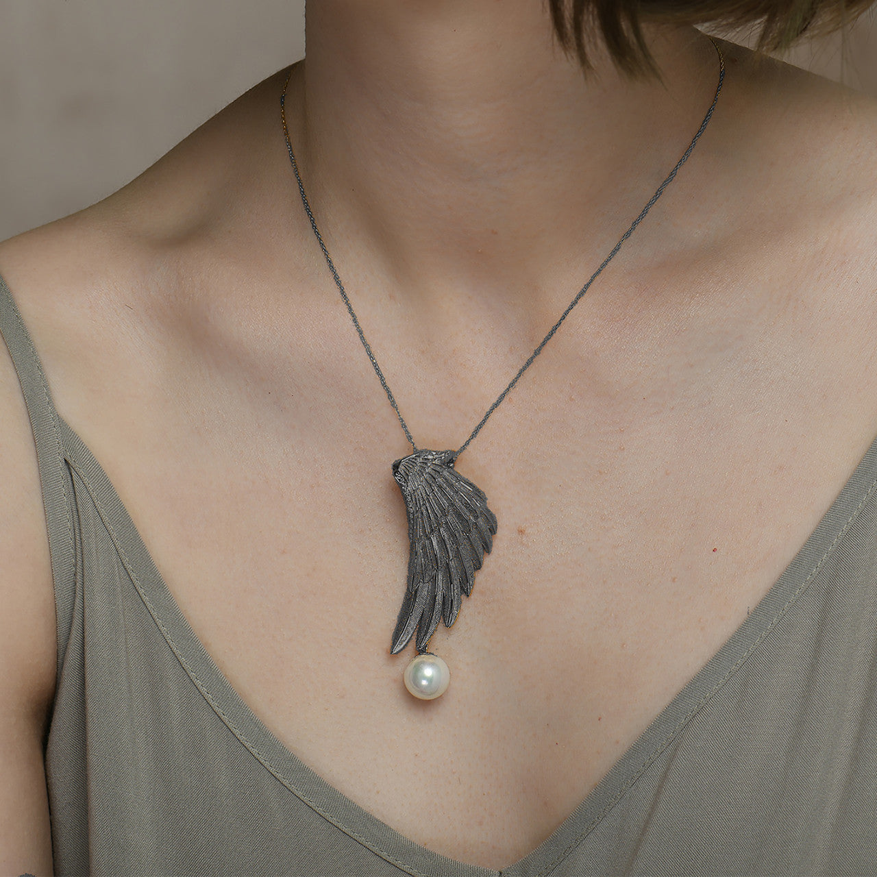 Sterling silver guardian angel wing necklace large