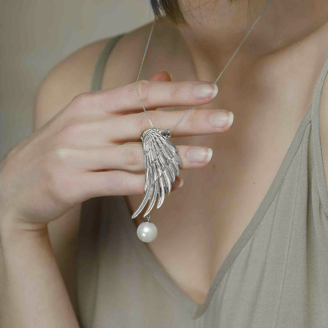 Sterling silver guardian angel wing necklace large