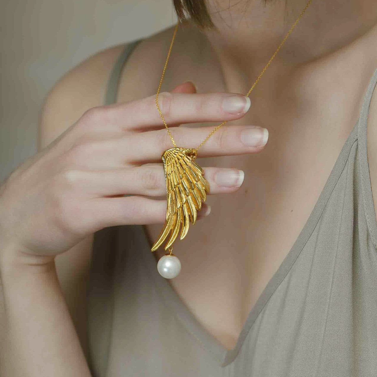 Alata  gold plated vermeil guardian angel wing necklace large