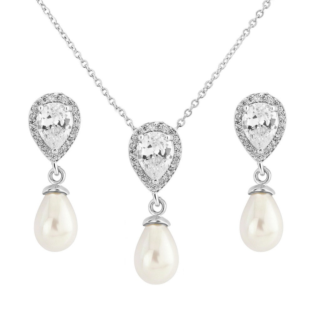 Judith Faux Pearl Cubic Zirconia Classic Set jewellery for wedding and brides