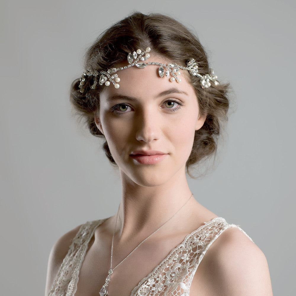 Rufford diamante wedding hair vine with pearls rustic vintage statement