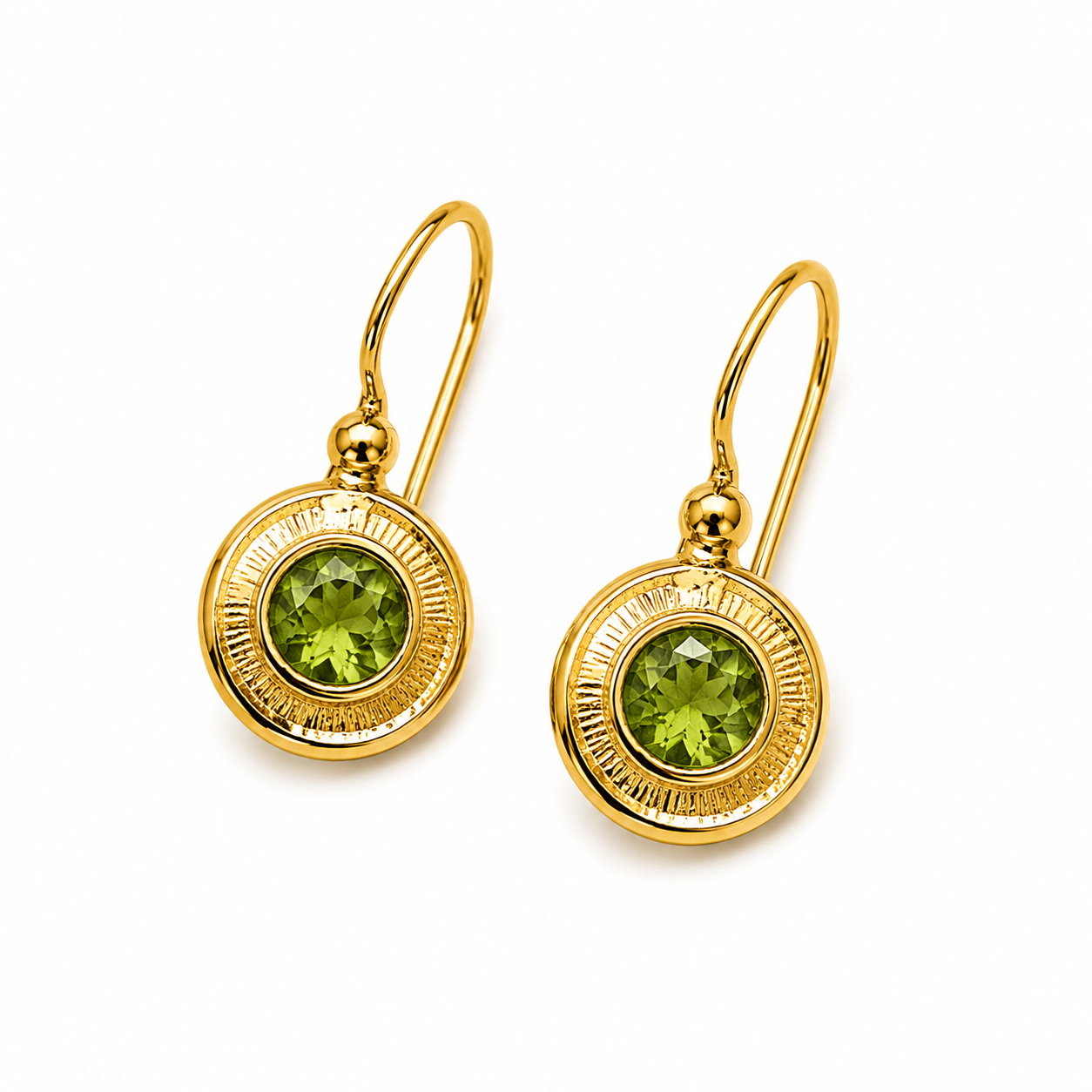 Small Gold Round Earrings with Peridot