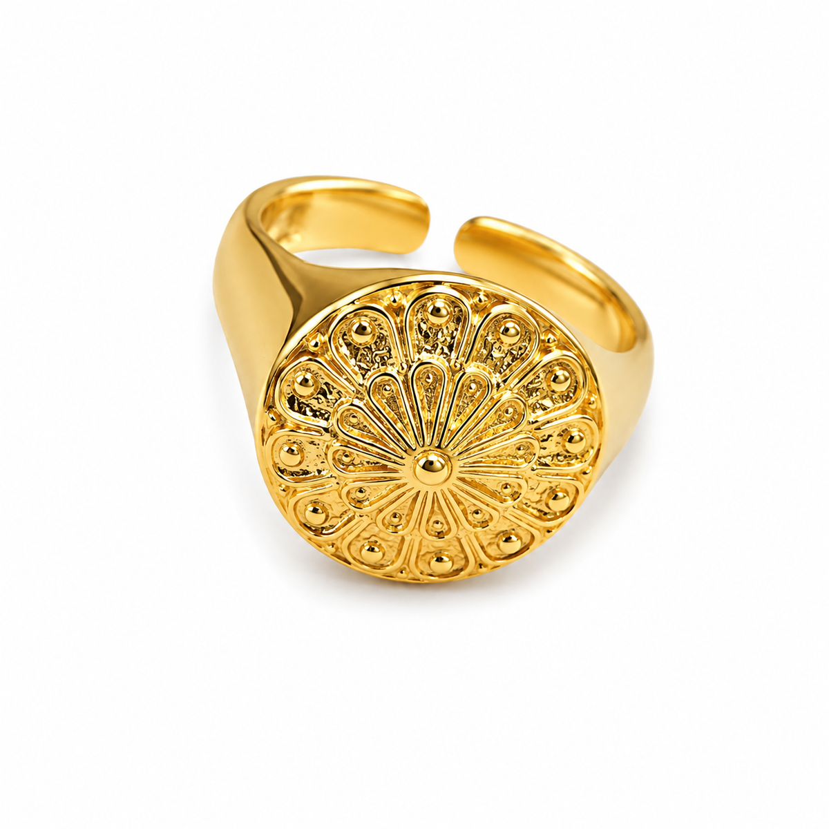 Gold Vermeil Decorative Floral Adjustable Ring