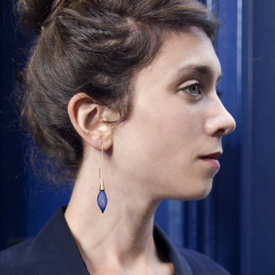 Blue and Teal Silver Epineuse Leaf Earrings