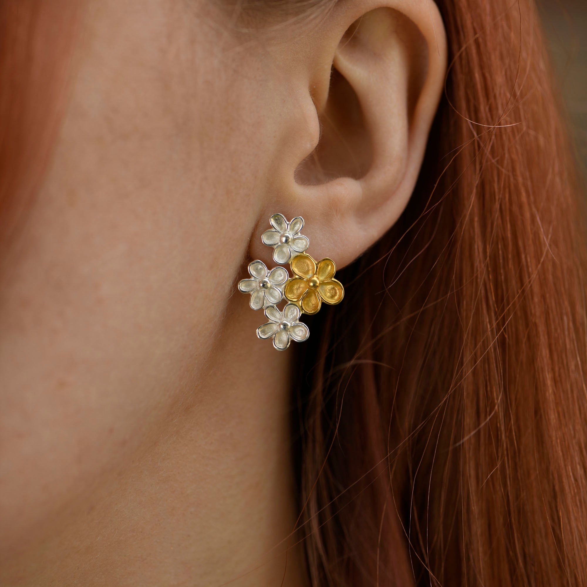 Two Toned Flower Bouquet Drop Earrings