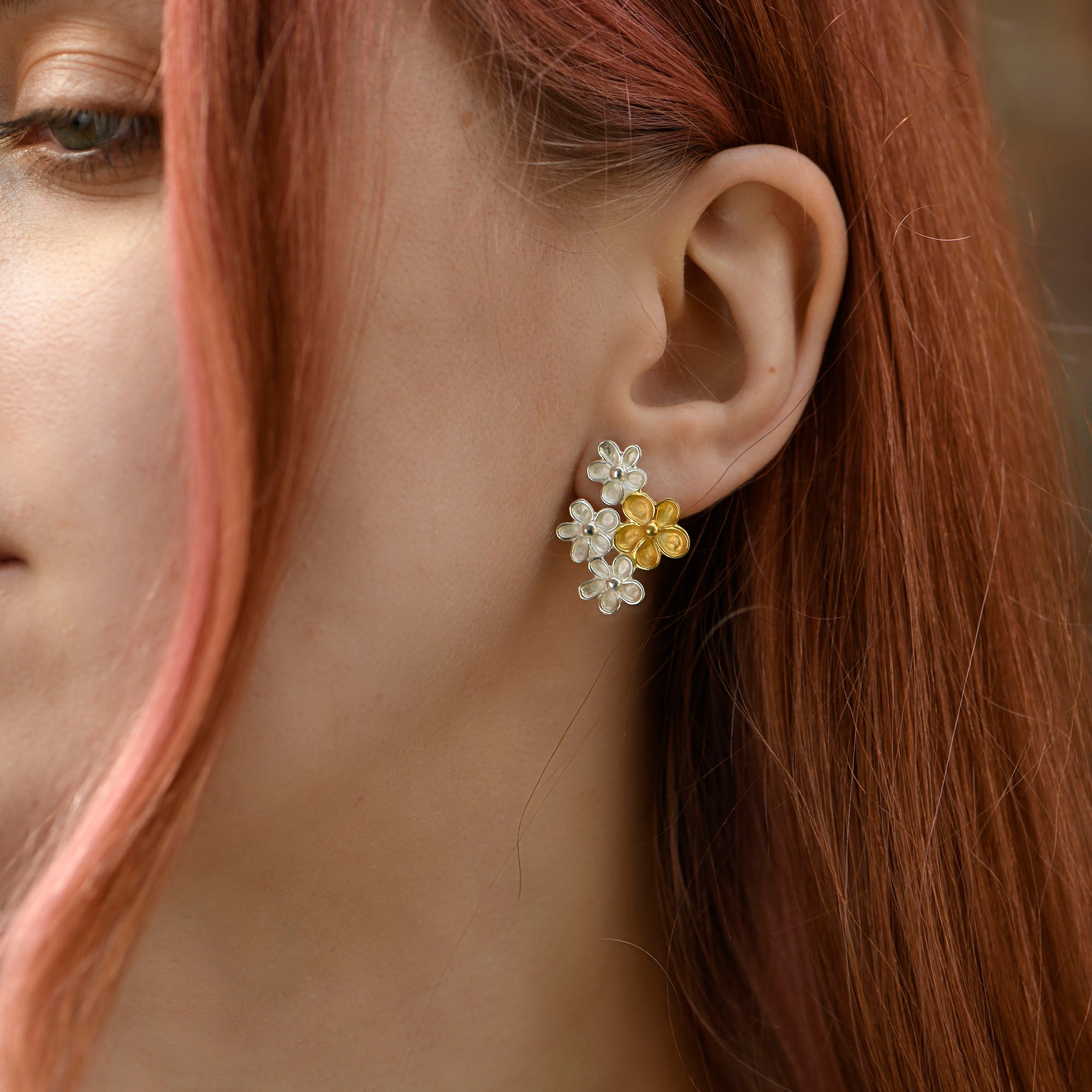 Two Toned Flower Bouquet Drop Earrings