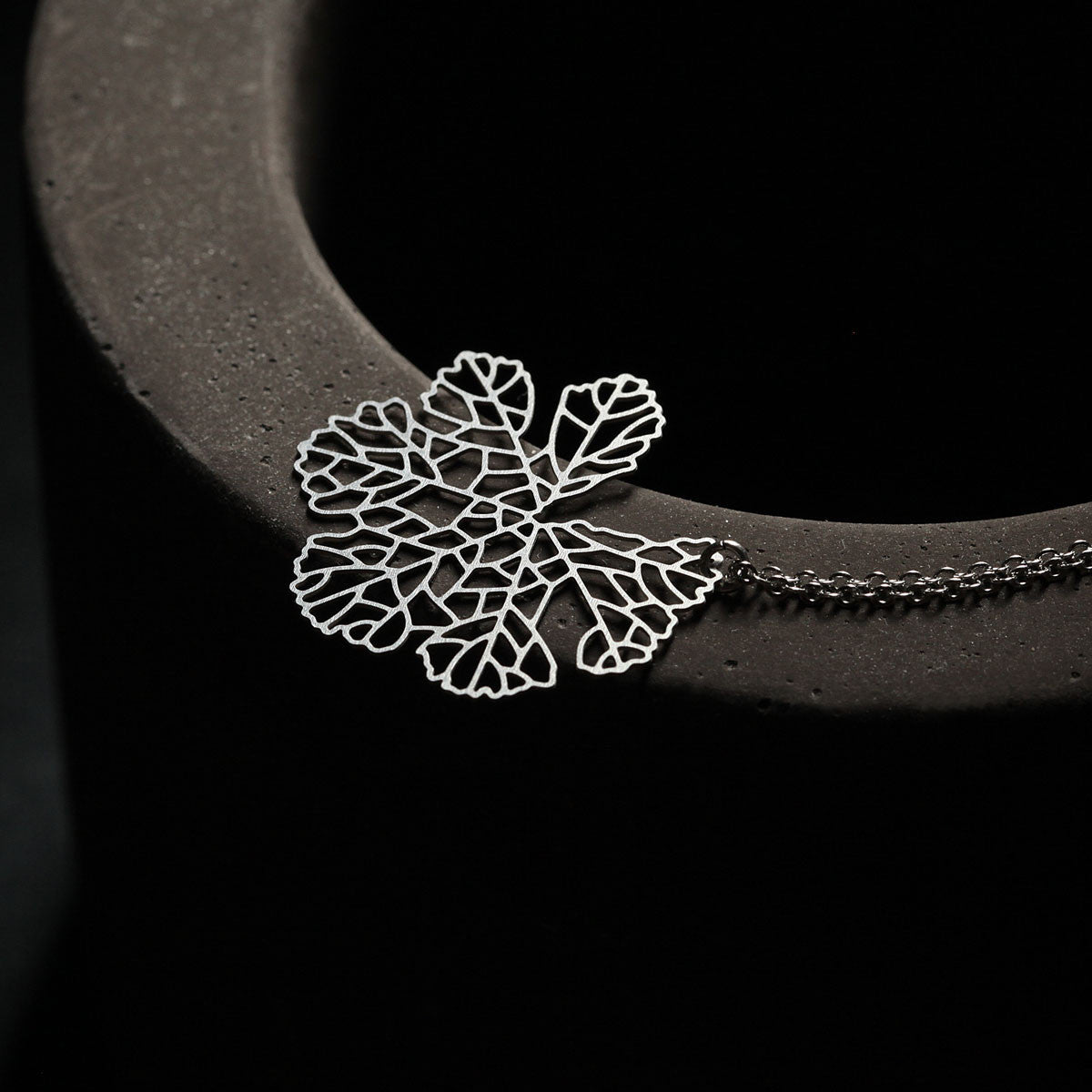 Moorigin_jewellery_necklace_pendant_silver_PVD_plating_skeleton_leaf_nature_inspired_made_in_Taiwan_stainless_steel