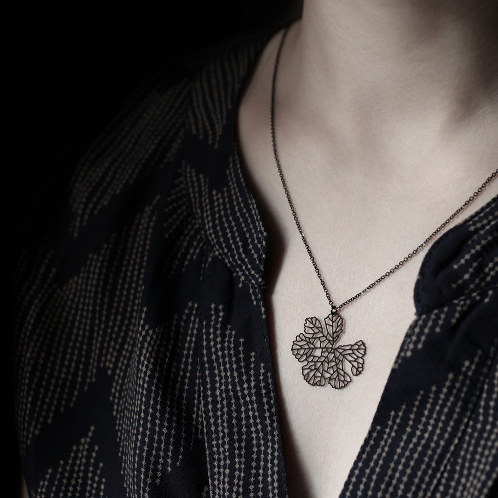 Moorigin_jewellery_necklace_pendant_black_PVD_plating_skeleton_leaf_nature_inspired_jewellery_stainless_steel_made_in_Taiwan