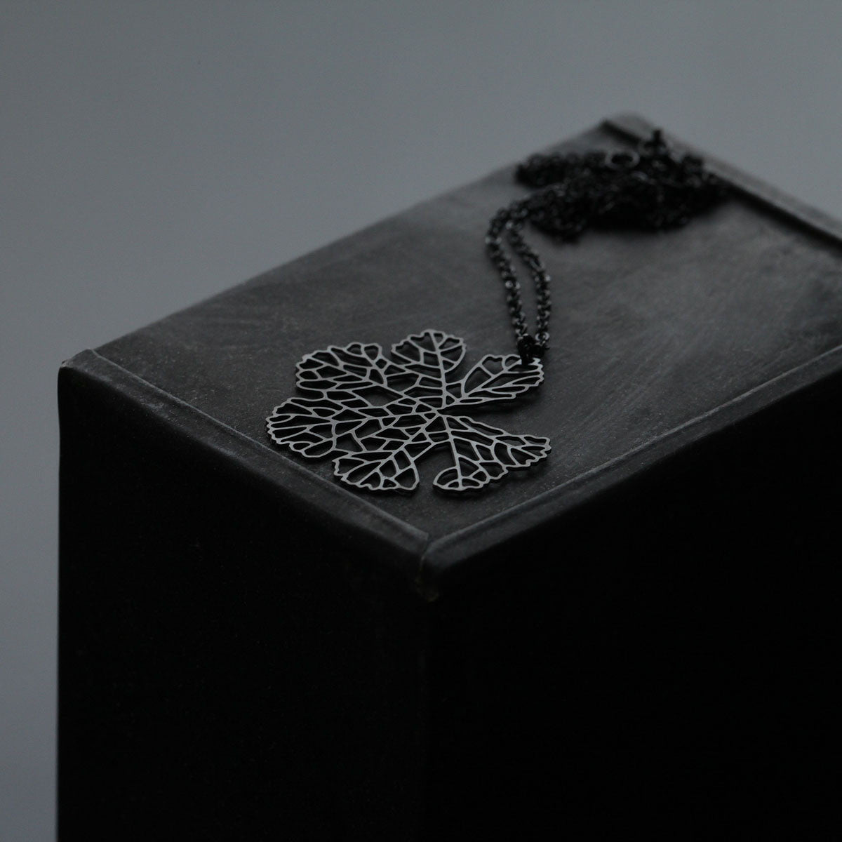 Moorigin_jewellery_necklace_pendant_black_PVD_plating_skeleton_leaf_nature_inspired_jewellery_stainless_steel_made_in_Taiwan