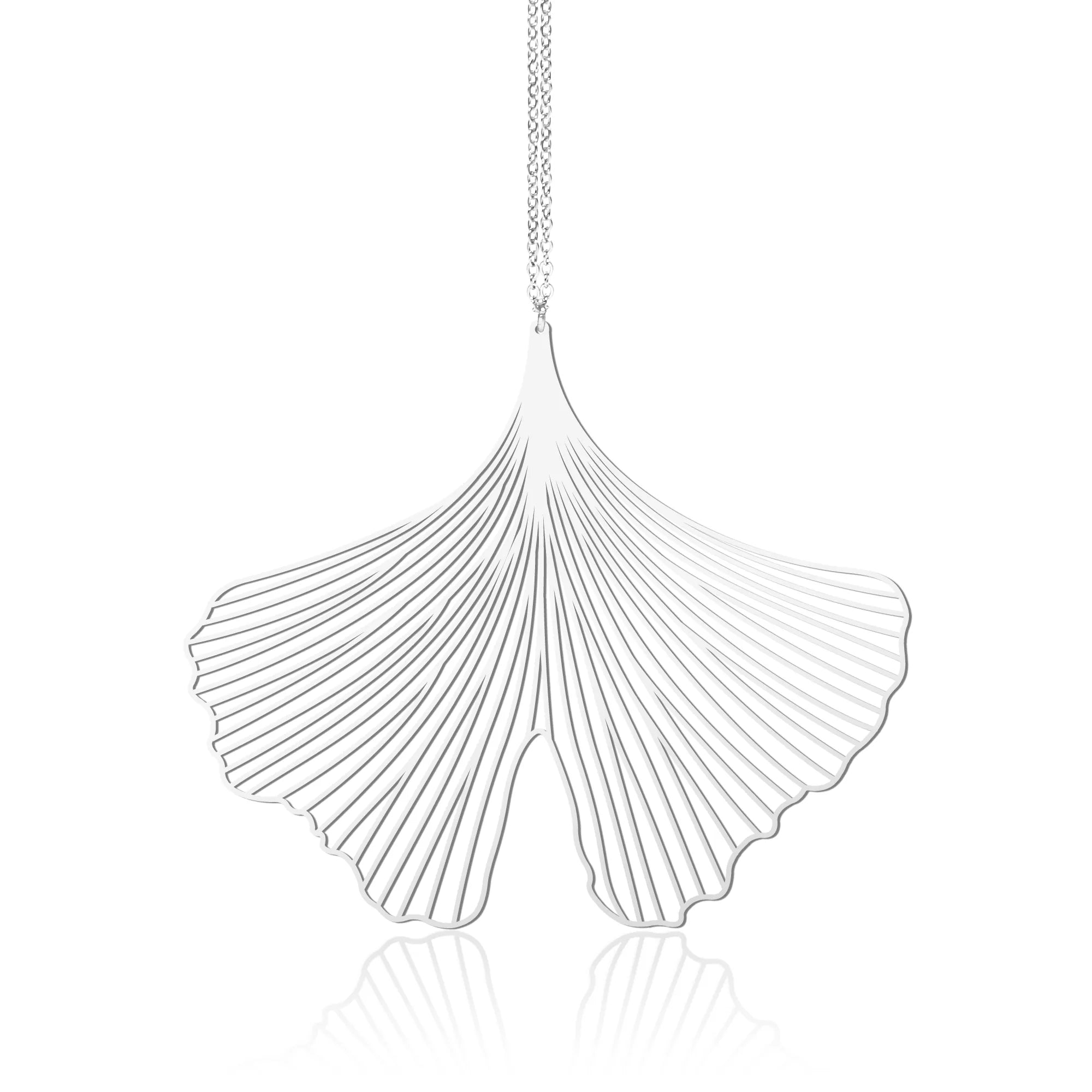 Ginkgo Leaf Pendant - Silver (L)