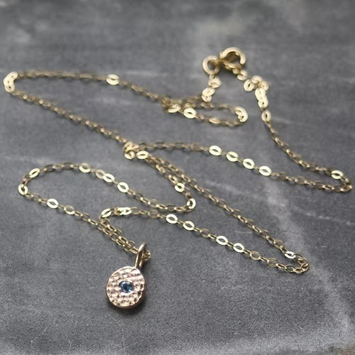 Aquamarine & Recycled Solid 9ct Yellow Gold Pebble Pendant Necklace