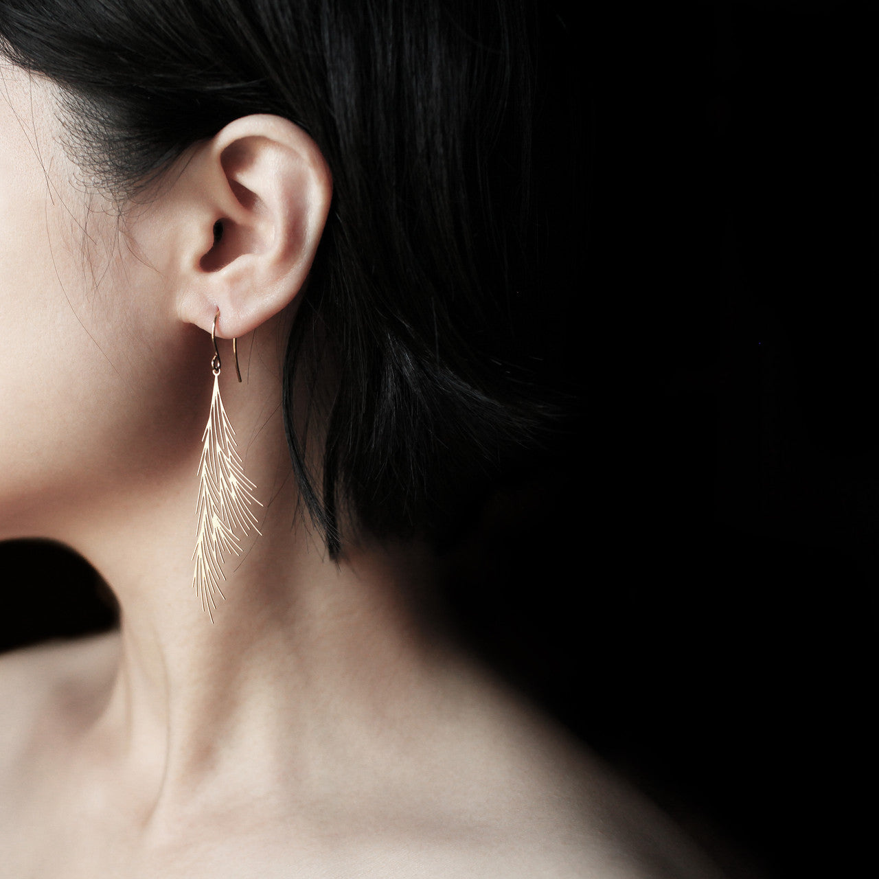 Moorigin jewellery Common Reed gold earrings, laser cut, delicate, boutique, Edinburgh