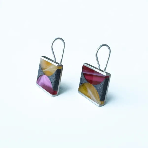 Pink & Yellow Modernist Earrings